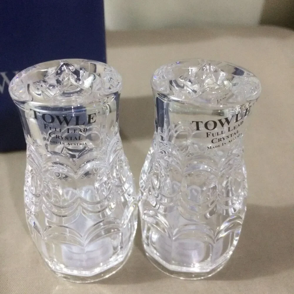 Vintage Austrian Crystal Salt Pepper Shakers Towle Mozart  With Box 3” 70s–90s